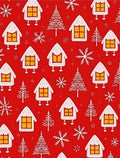 Red Gingerbread Houses and Trees Rug