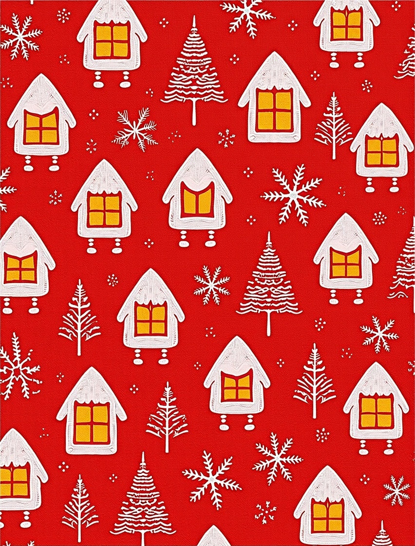 Red Gingerbread Houses and Trees Rug