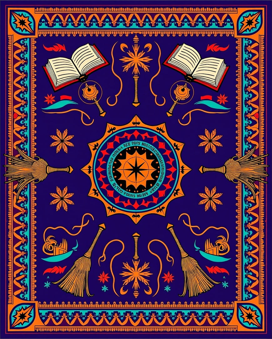 Mystical Crimson and Teal Brooms Rug