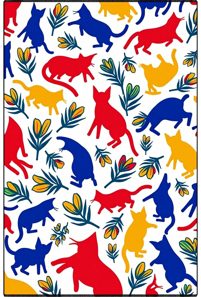 Whimsical Cat and Flower Collage Rug