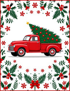 Vintage Red Truck Christmas Tree Border Rug