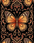 Vibrant Orange Butterfly Damask Rug