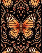 Vibrant Orange Butterfly Damask Rug