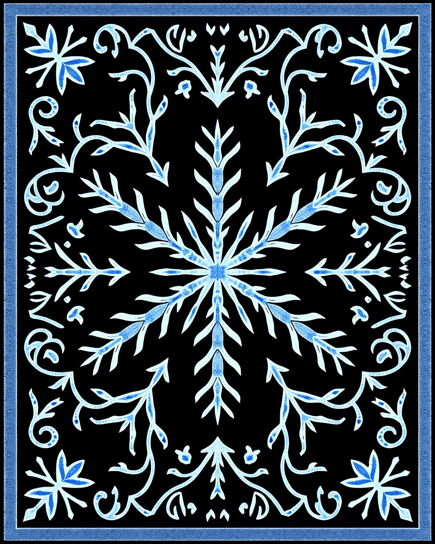 Winter Blue Snowflake Foliage Art Rug