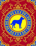 Crimson Blue Yellow Dog Medallion Rug