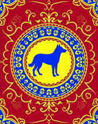 Crimson Blue Yellow Dog Medallion Rug