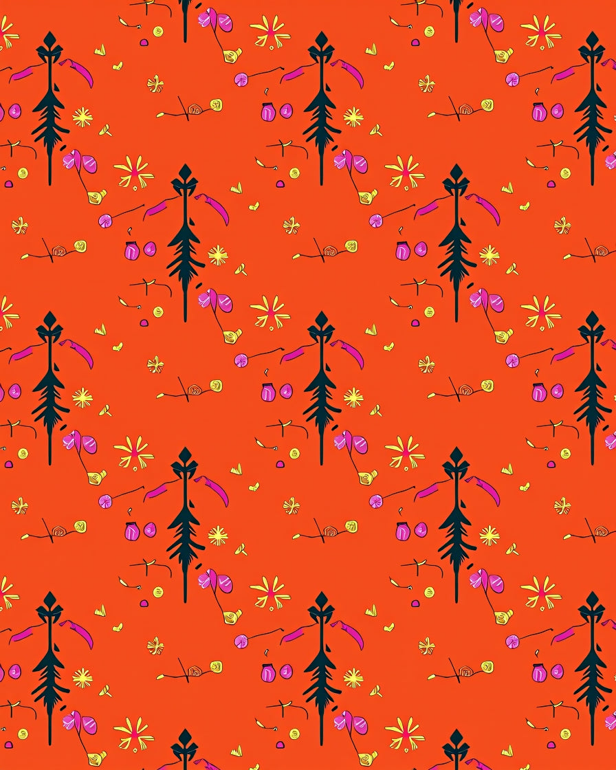 Orange Folk Art Floral Medallion Rug