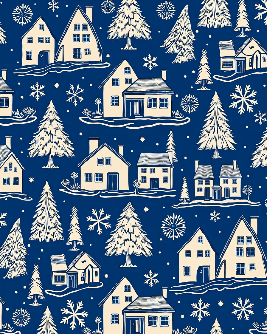 Winter Village Snowflakes Cream Navy Rug