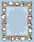 Cute Penguin Red Berry Border Snowflakes Rug