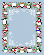 Cute Penguin Red Berry Border Snowflakes Rug