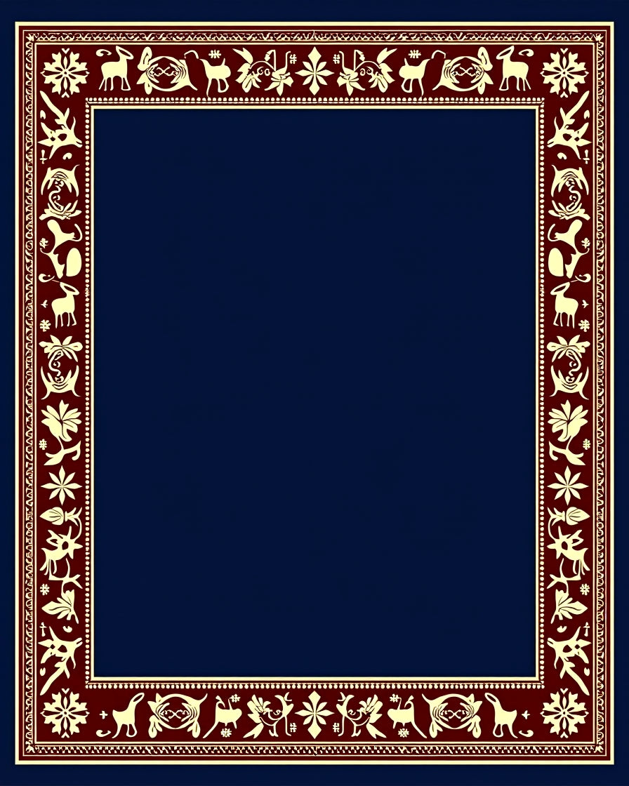 Deep Blue Folk Art Animal Border Rug