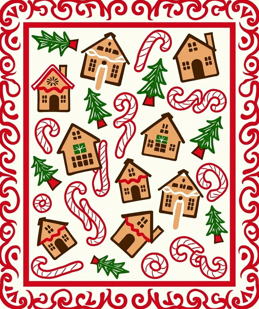 Festive Gingerbread Candy Cane Trees Border Rug