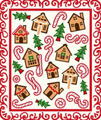 Festive Gingerbread Candy Cane Trees Border Rug