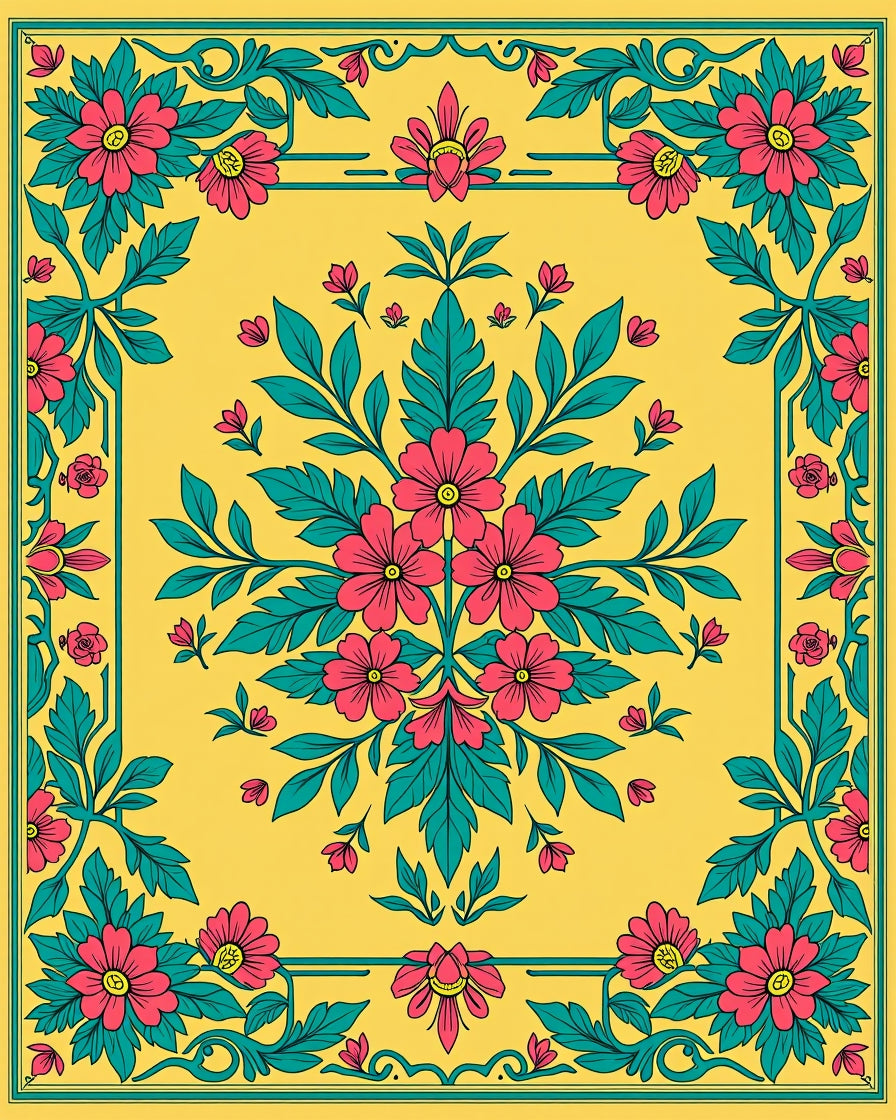 Vibrant Yellow Floral Blossom Rug