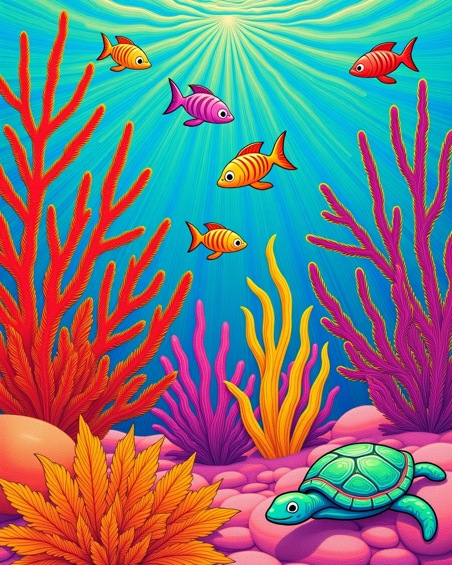 Vibrant Coral Reef Fish Turtle Scene Rug