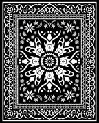 Black White Floral Medallion Borders Rug