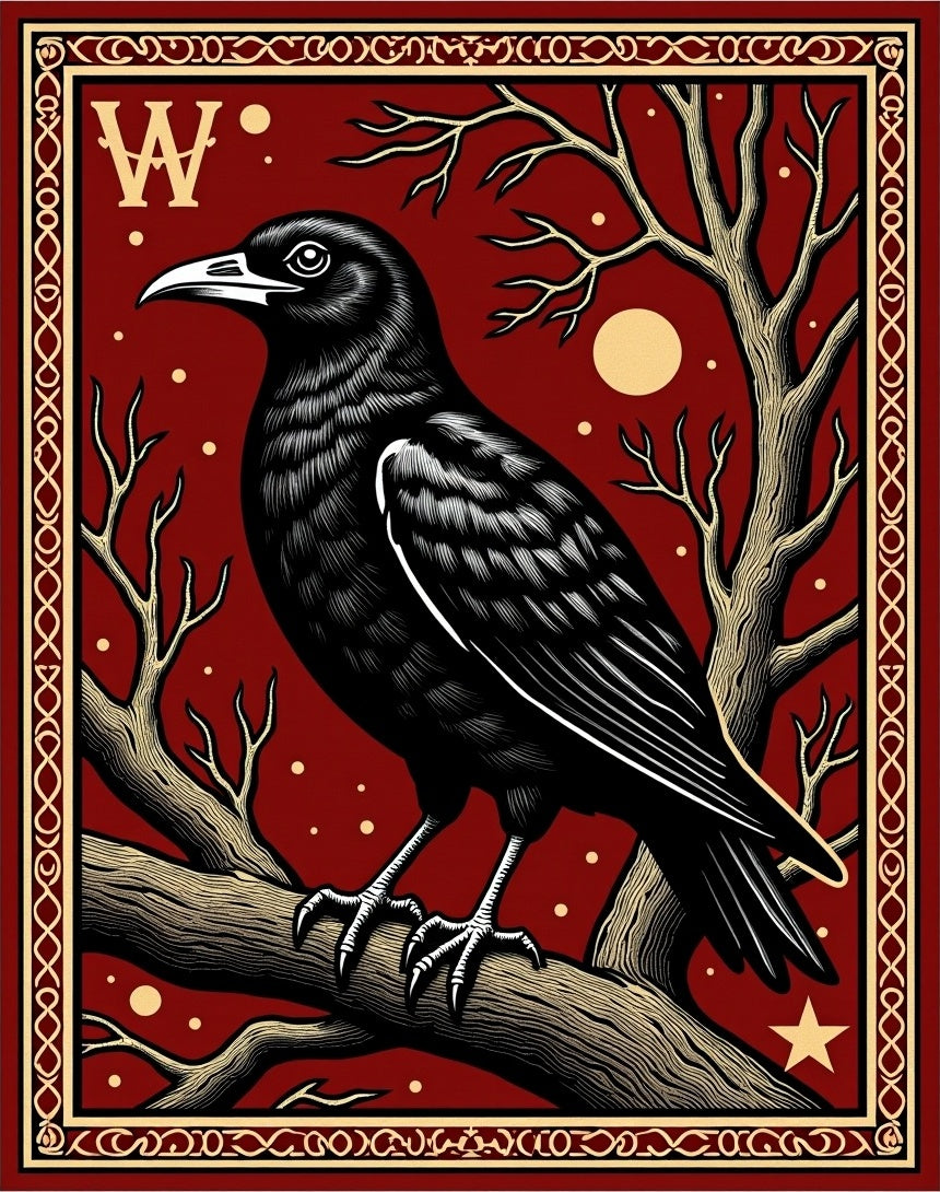 Gothic Crow Red Moon Woodland Rug