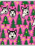 Pink Husky Christmas Trees Snowflakes Rug