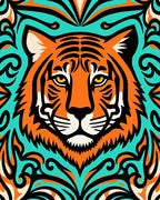 Bold Orange Tiger Teal Swirls Rug