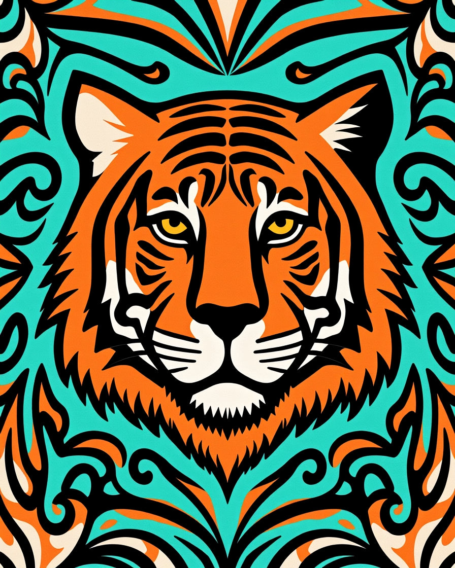 Bold Orange Tiger Teal Swirls Rug