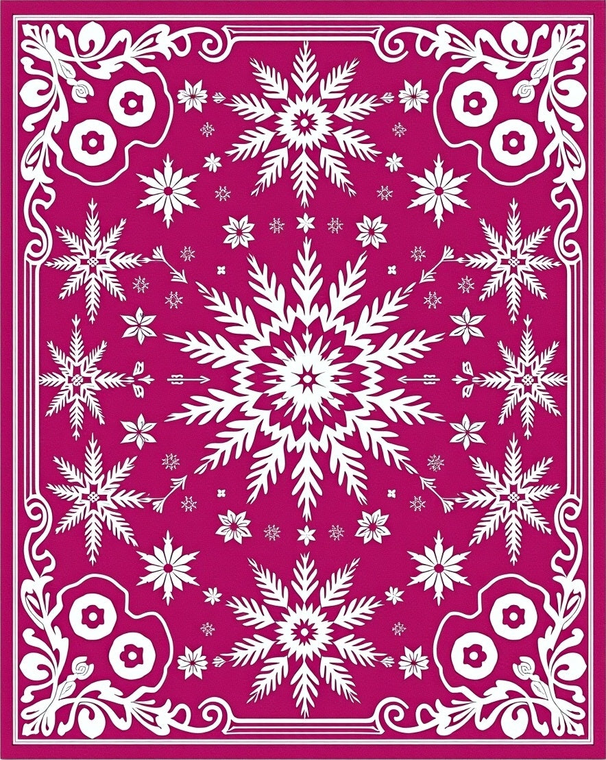 Crimson White Snowflake Mandala Ornament Rug