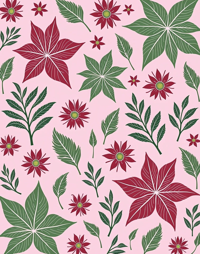Crimson Poinsettia Foliage Pink Rug