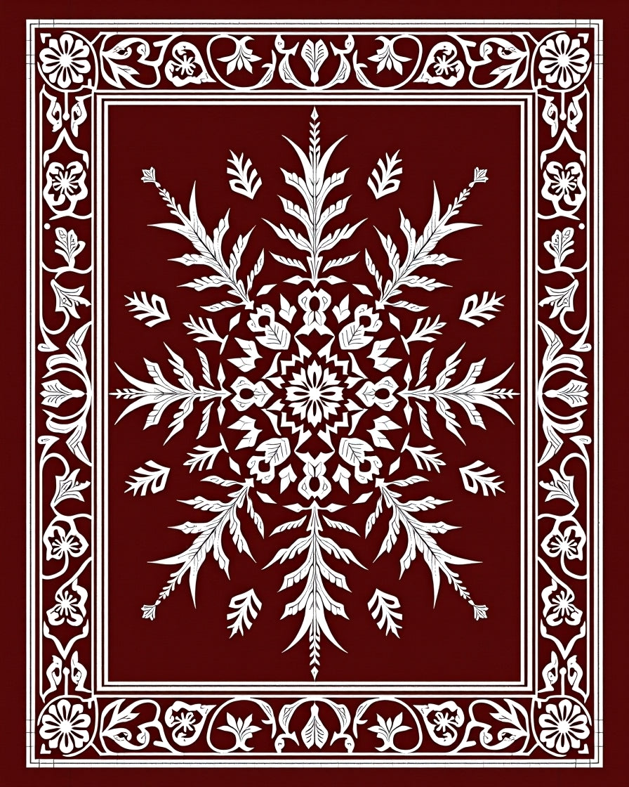 Crimson White Floral Snowflake Medallion Rug