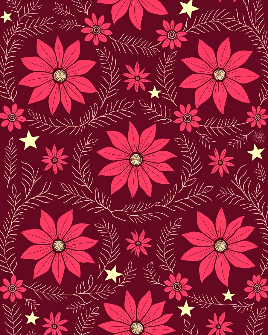 Crimson Floral Poinsettia Star Arrangement Rug