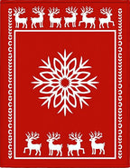 Red White Snowflake Reindeer Border Rug