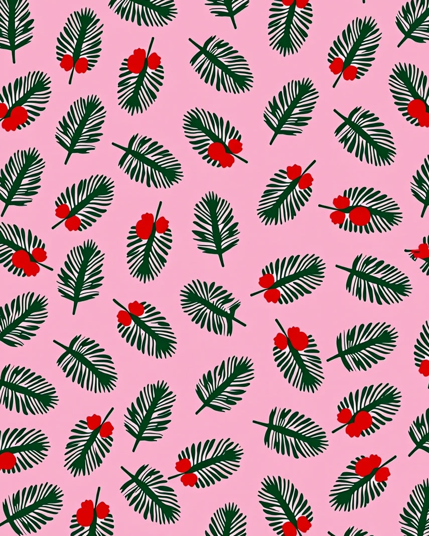 Pink Pine Sprig Berry Accents Rug