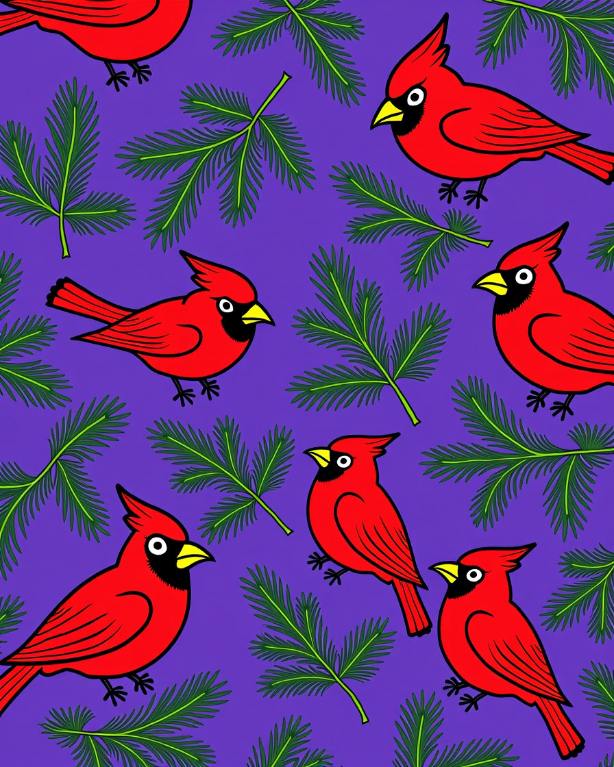 Crimson Cardinals Pine Branches Rug