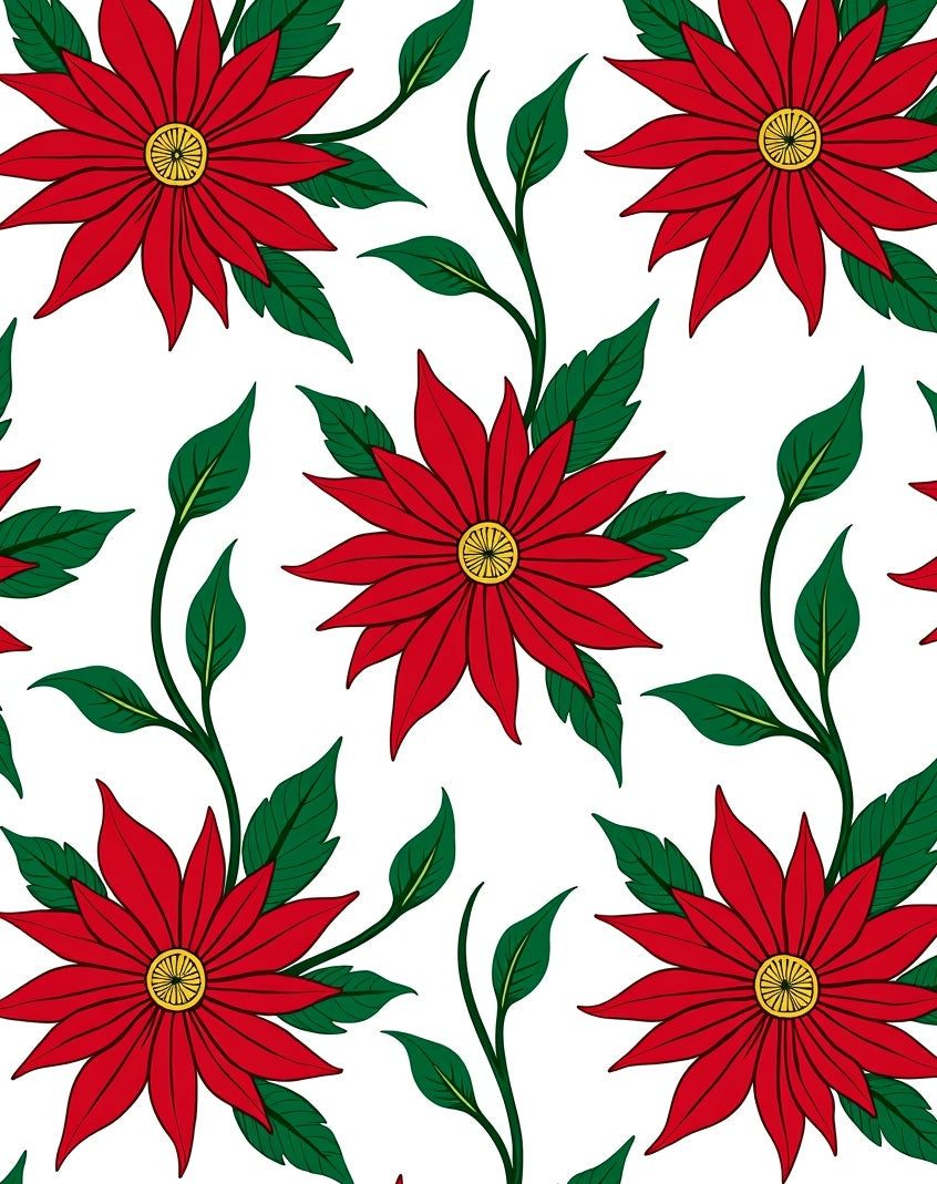 Crimson Poinsettia Floral Branch Rug