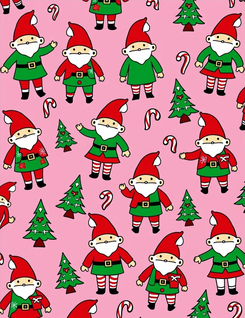 Pink Holiday Gnome Candy Cane Trees Rug