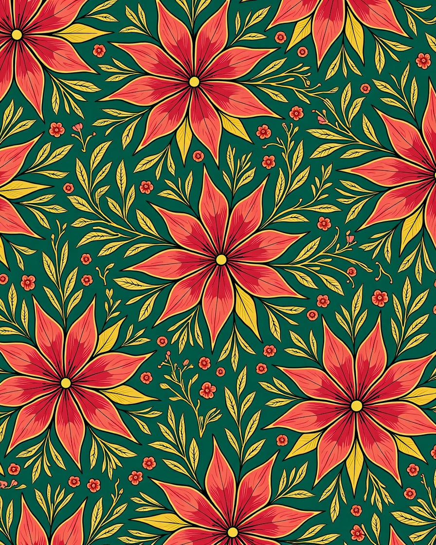 Bold Red Floral Garden Leafy Rug