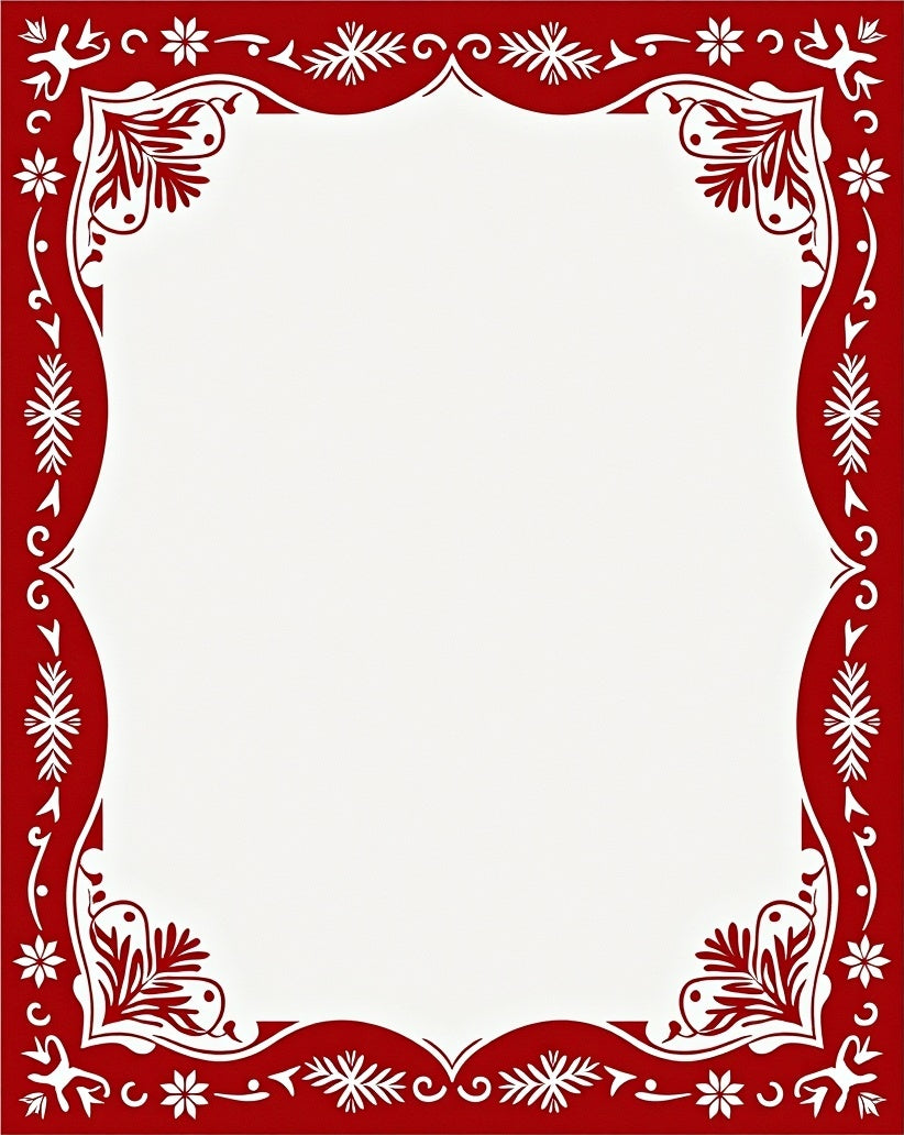 Crimson Floral And Snowflake Border Rug