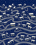Dark Blue Whimsical Village Night Rug