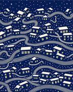 Dark Blue Whimsical Village Night Rug