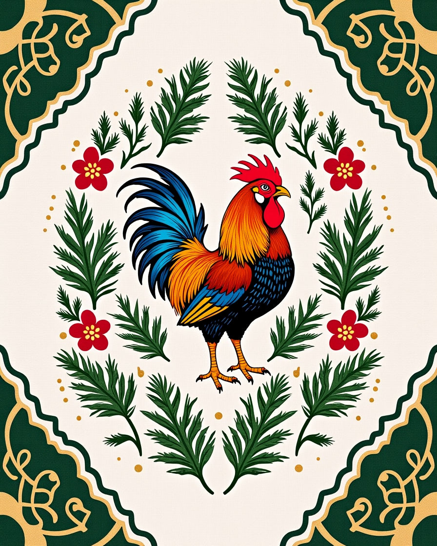 Vibrant Rooster Botanical Garden Rug