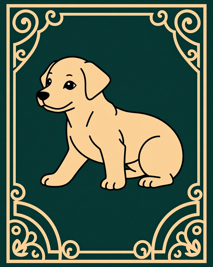 Golden Puppy Teal Border Rug