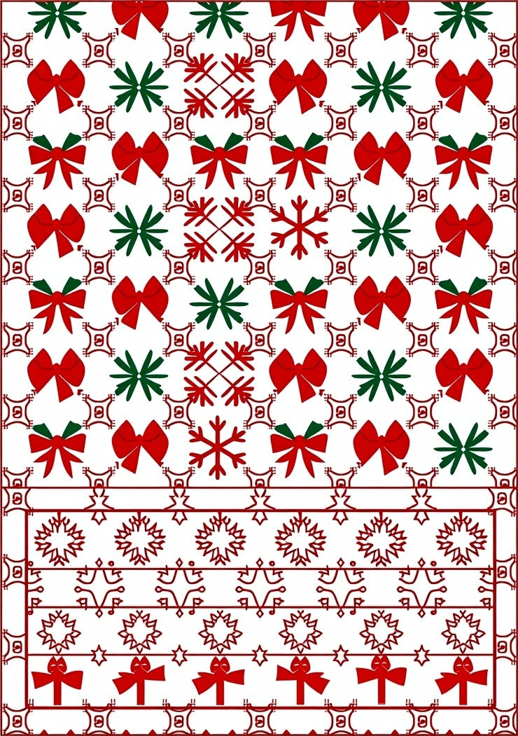 Red Green Bow Snowflake Border Rug
