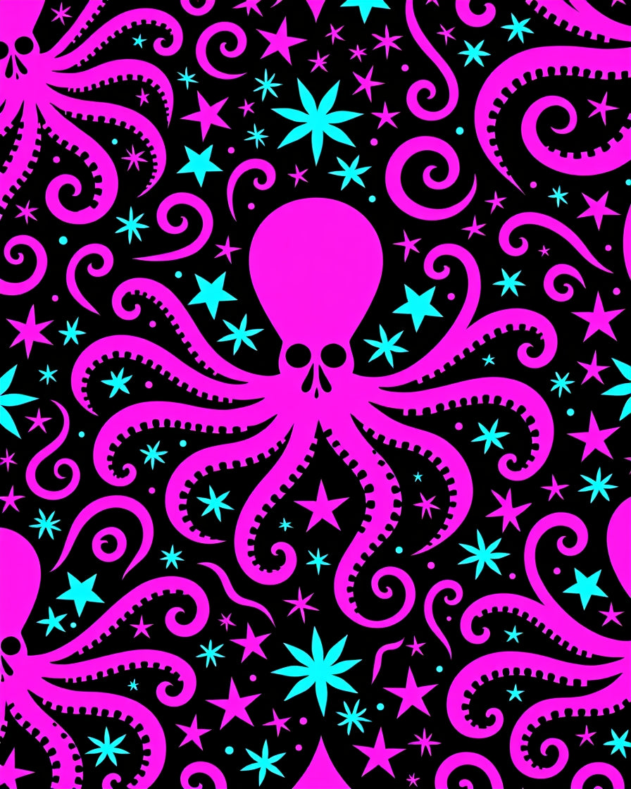 Hot Pink Octopus Turquoise Star Swirl Rug