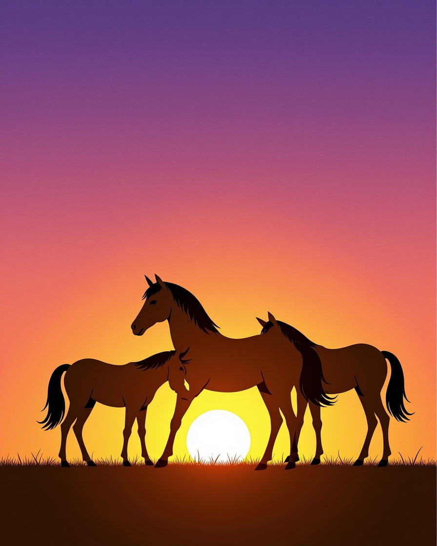 Sunset Equine Family Silhouette Rug