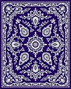 Indigo White Paisley Floral Medallion Rug