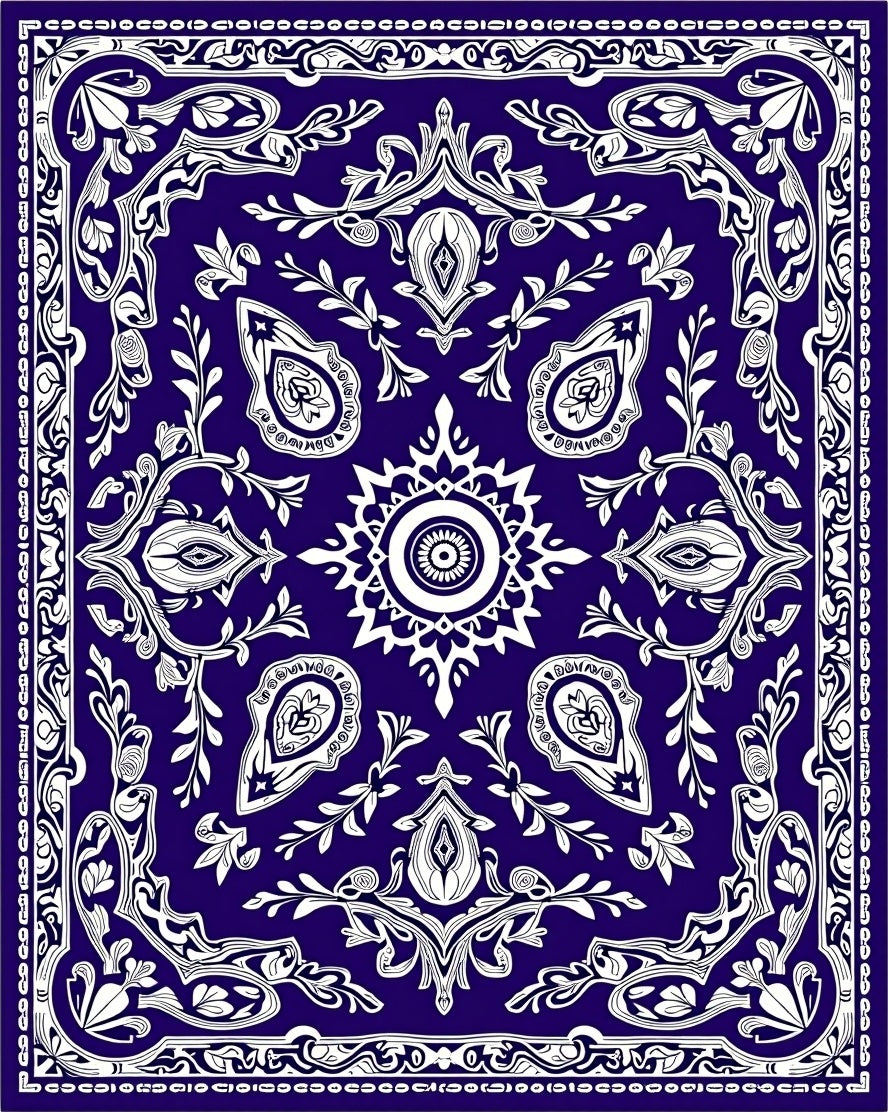 Indigo White Paisley Floral Medallion Rug