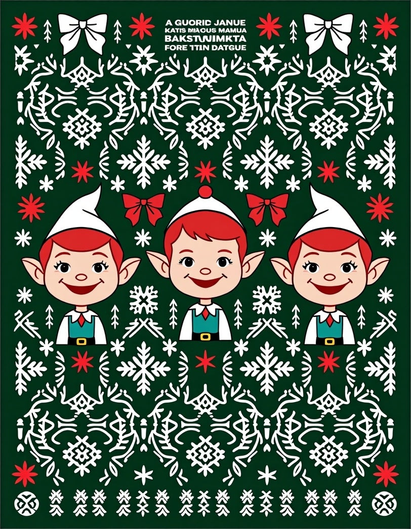 Green White Elves Snowflake Christmas Rug