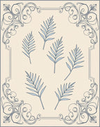 Light Blue Fern Fronds Classic Frame Rug