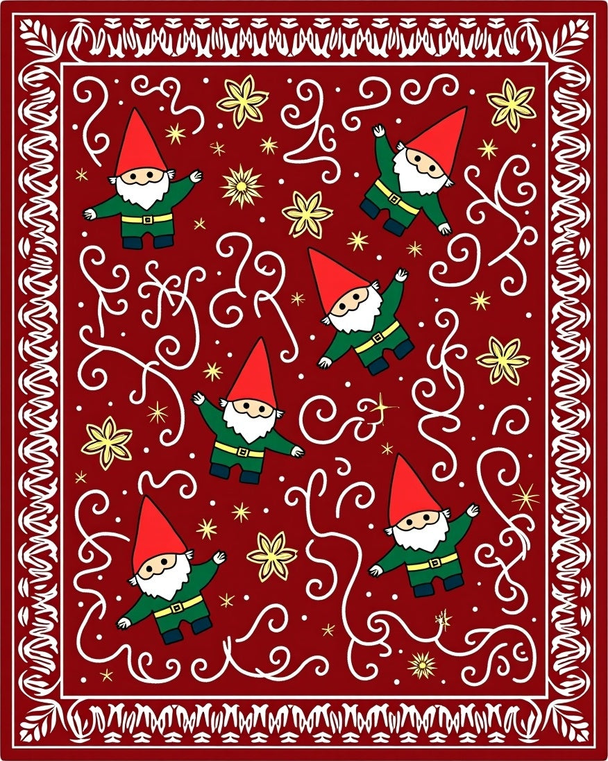 Festive Red Gnome Swirl Accent Rug