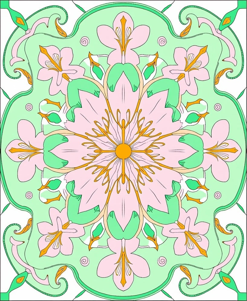 Delicate Pink Floral Mint Swirl Rug