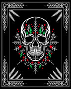 Floral Skull Red Green Botanical Frame Rug