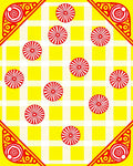 Vibrant Yellow Red Circular Gingham Rug